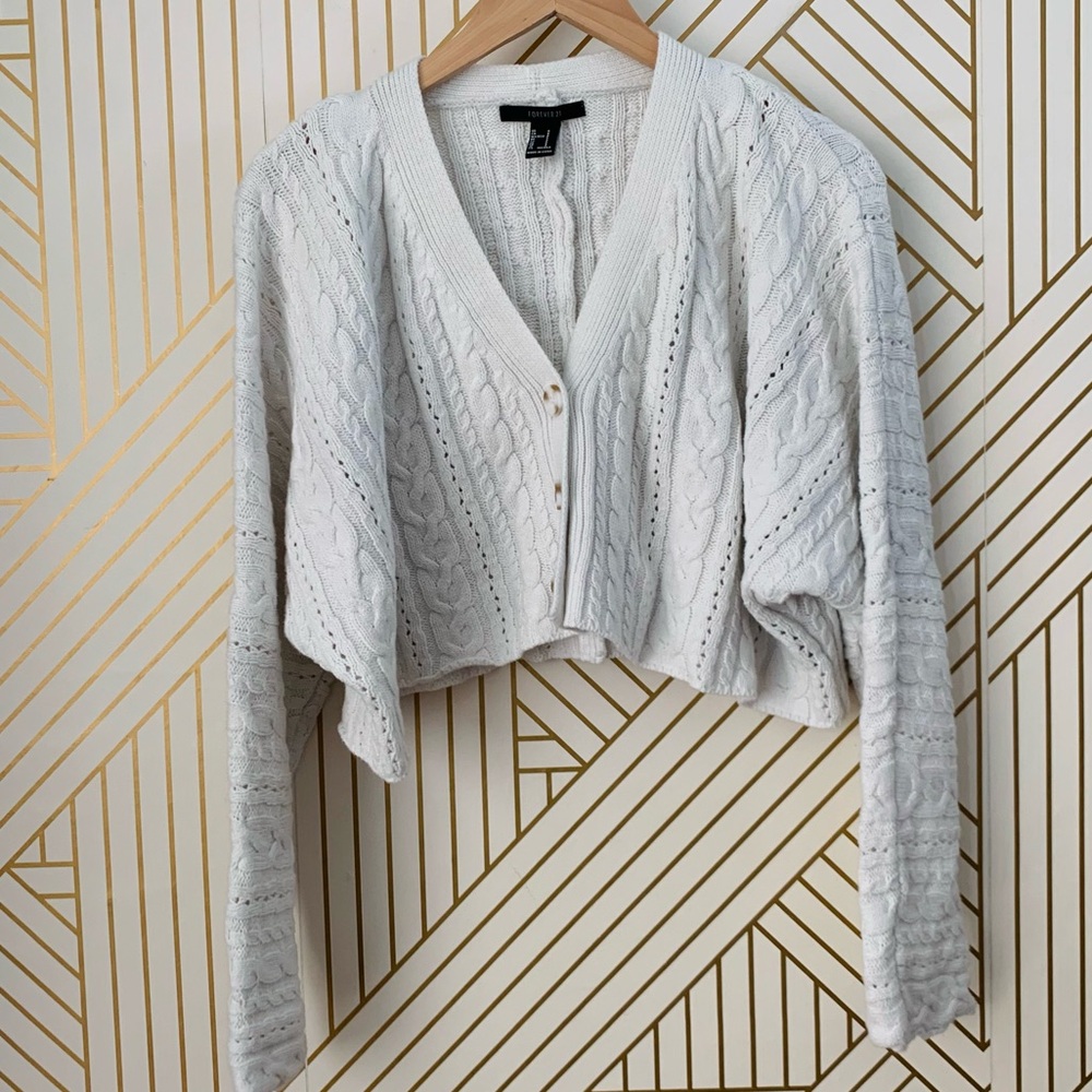 Forever 21 Cable Knit cotton blend Crop cardigan Sweater cottagecore coquette S